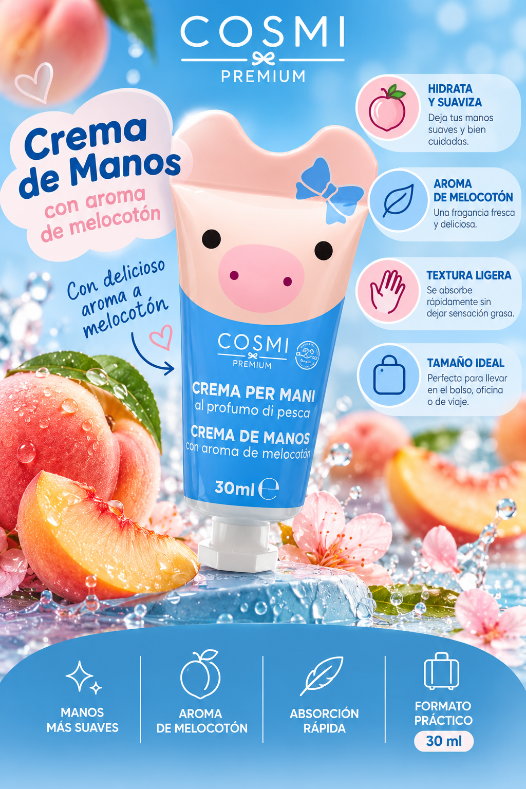 Crema de manos melocotón