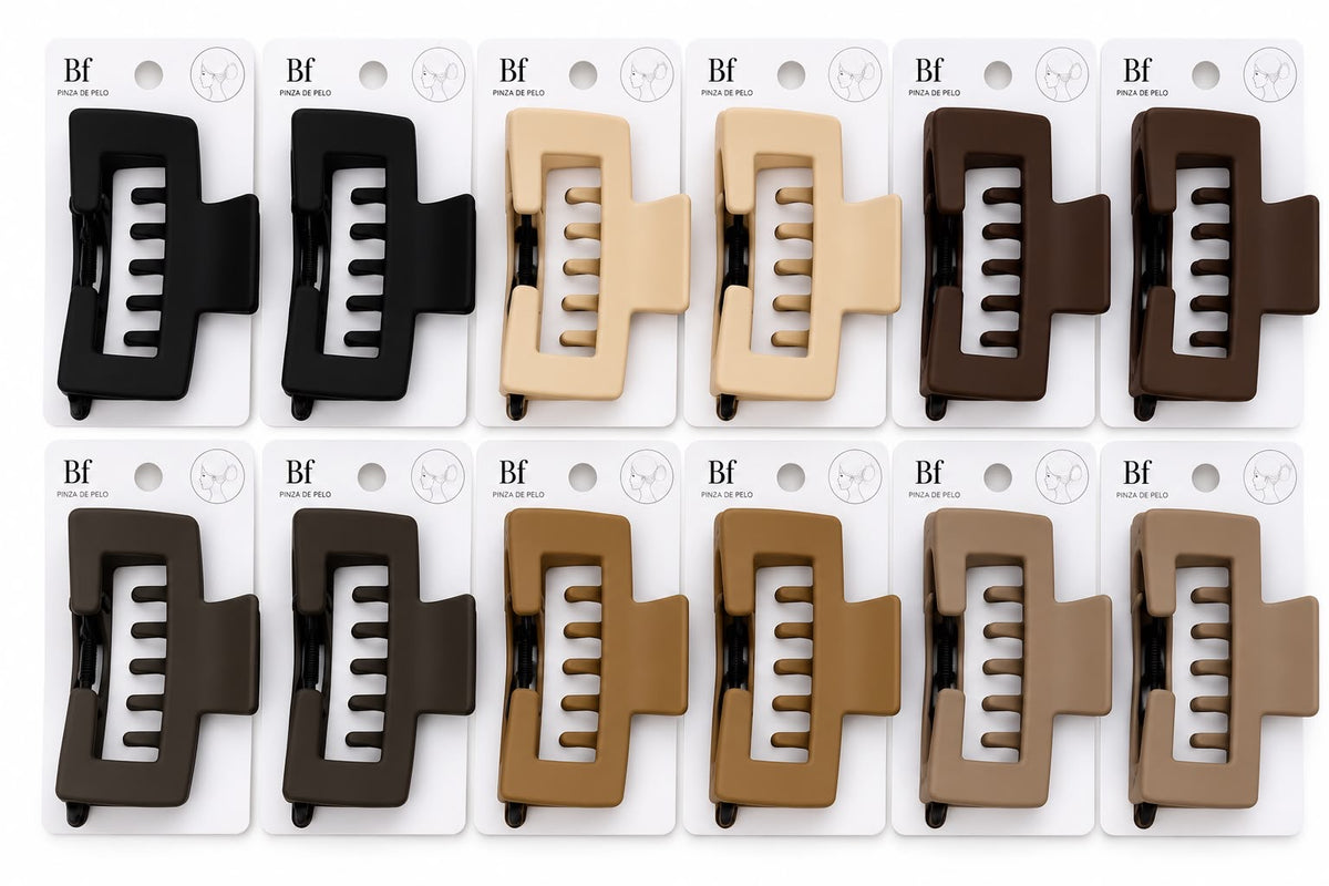 Pinzas para el pelo rectangulares mate en seis colores neutros