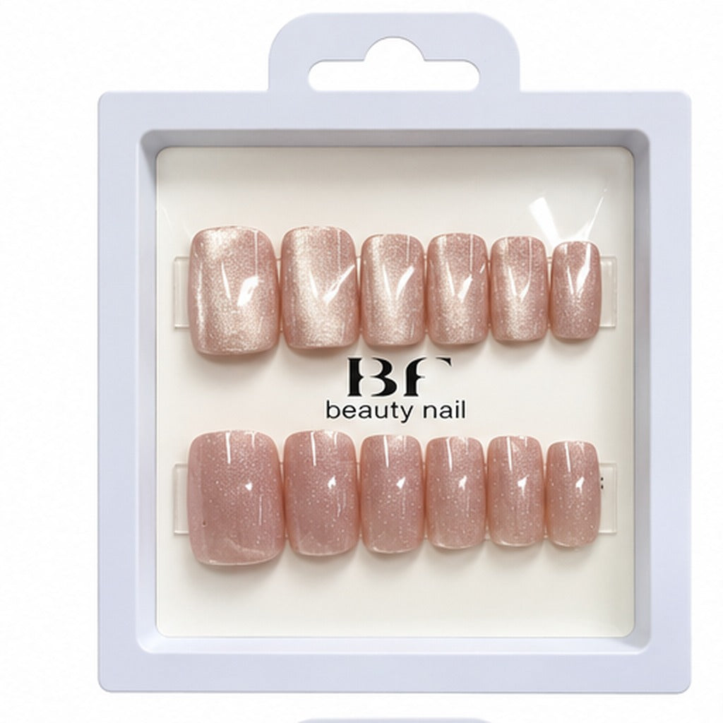Estuche de 12 uñas postizas BF Beauty Nail, color Rosa champán con brillo