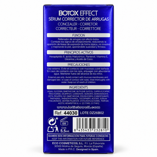 Composición y precauciones del sérum Botox Effect Leticia Well