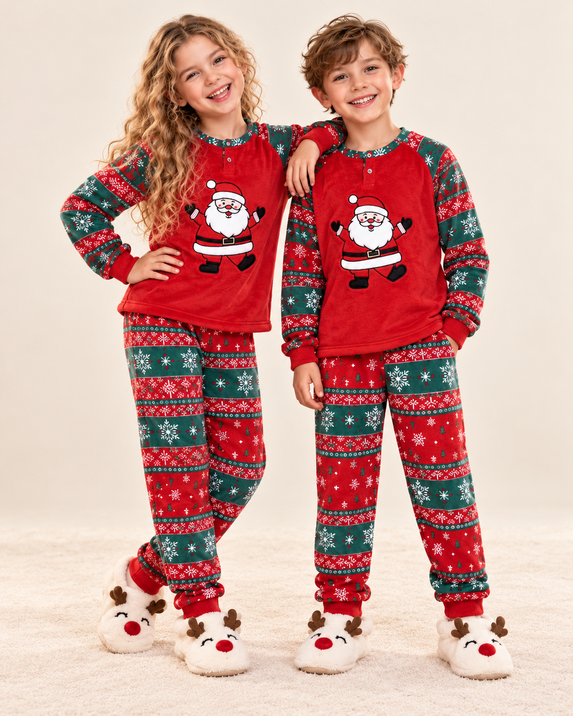 Pijama navideño infantil de Papá Noel rojo para niño y niña
