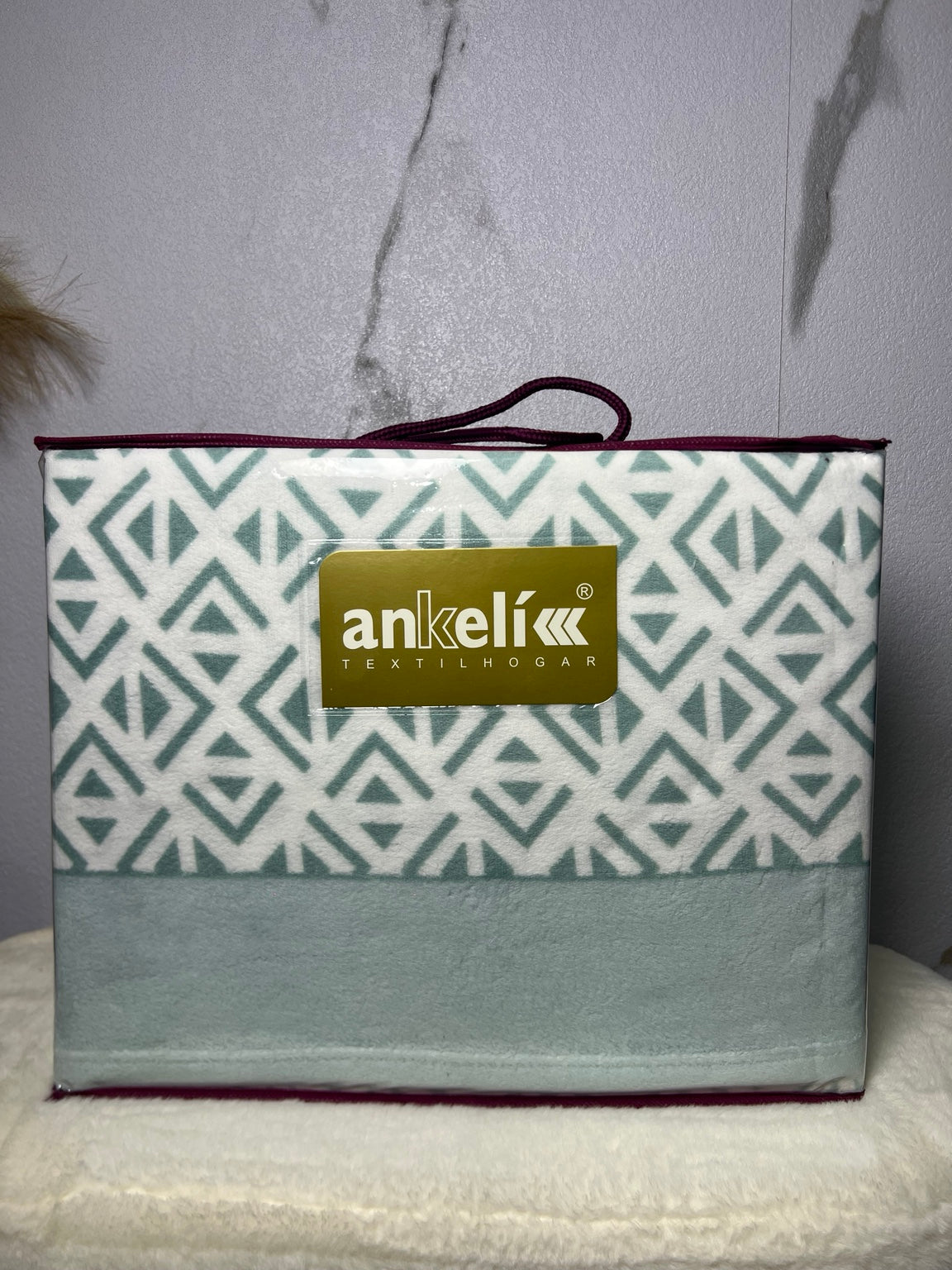 Juego de sábanas Ankel estampado geométrico verde agua y blanco para cama de 105 cm