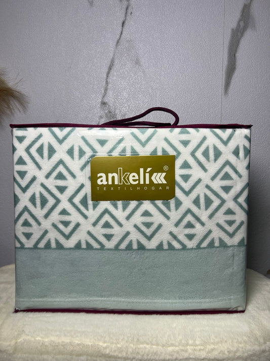 Juego de sábanas Ankel estampado geométrico verde agua y blanco para cama de 105 cm