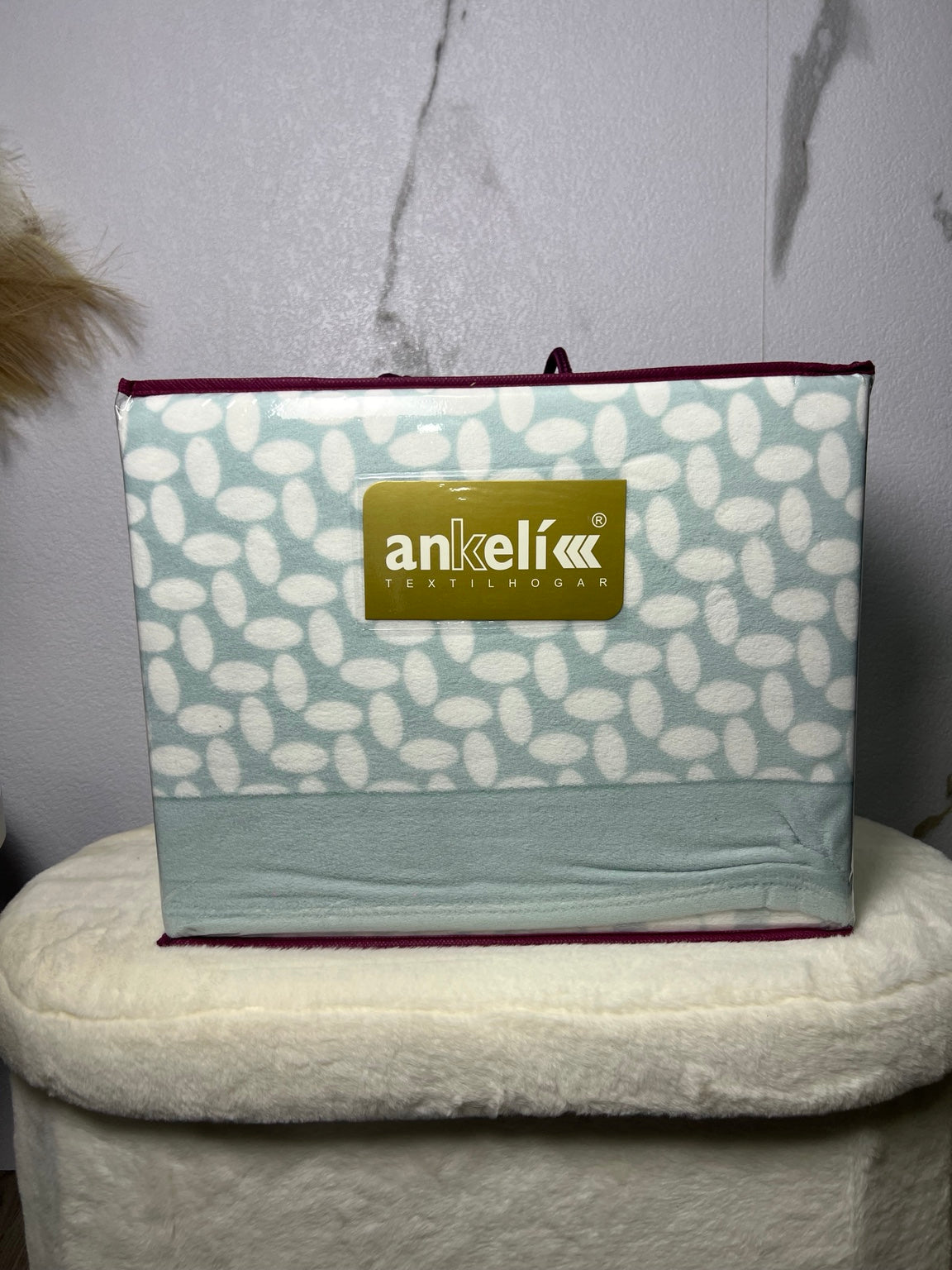 Juego de sábanas de coralina Ankelikk, estampado ovalado blanco y verde agua, cama de 150 cm
