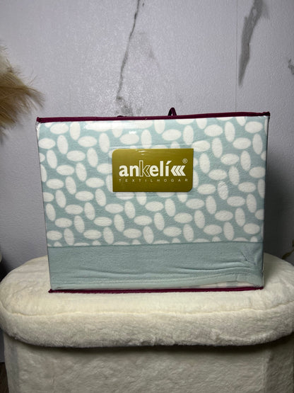 Juego de sábanas de coralina Ankelikk, estampado ovalado blanco y verde agua, cama de 150 cm