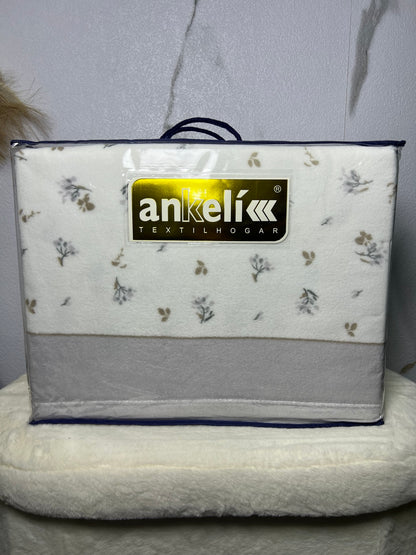 Juego de sábanas de coralina Ankelikk floral beige y gris para cama de 135 cm