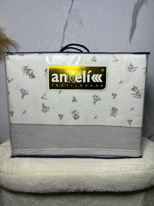 Juego de sábanas de coralina Ankelikk floral beige y gris para cama de 135 cm