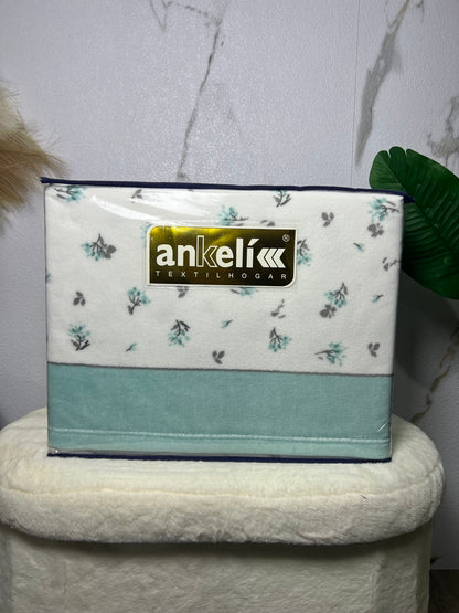 Juego de sábanas de coralina Ankelikk floral gris y turquesa para cama de 90 cm
