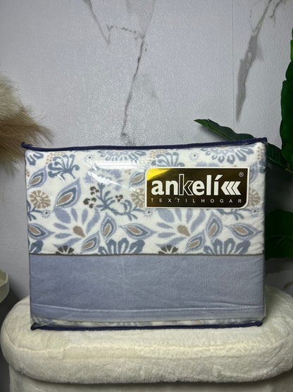 Juego de sábanas Ankelikk coralina floral azul gris y beige, cama de 180 cm