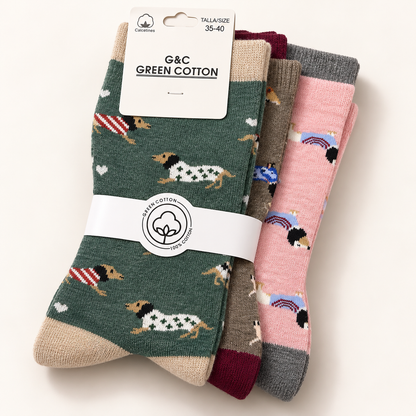 Detalles de calcetines estampados de perros salchicha