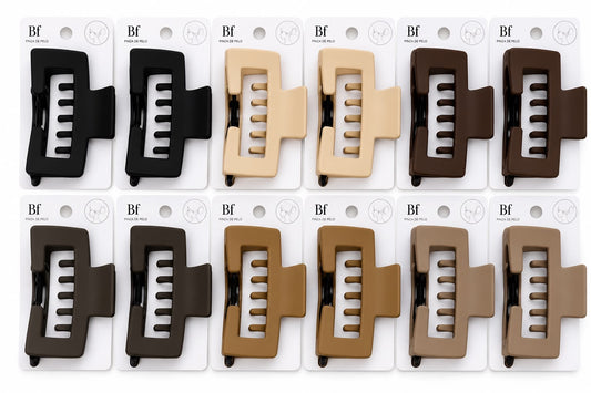 Pinzas para el pelo rectangulares mate en seis colores neutros