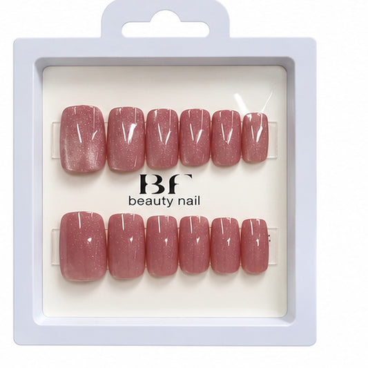 Estuche de 12 uñas postizas BF Beauty Nail, color Rosa brillante con brillo