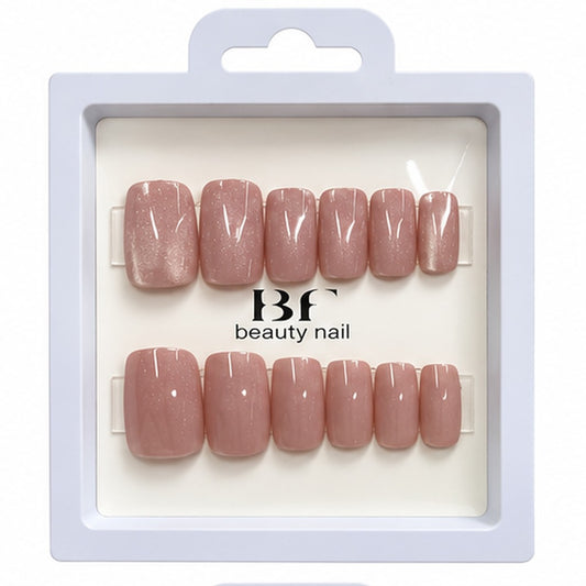 Estuche de 12 uñas postizas BF Beauty Nail, color Rosa nude con brillo