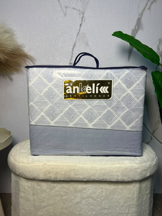 Juego de sábanas de coralina Ankelikk, estampado de rombos grises, tamaño de cama de 135