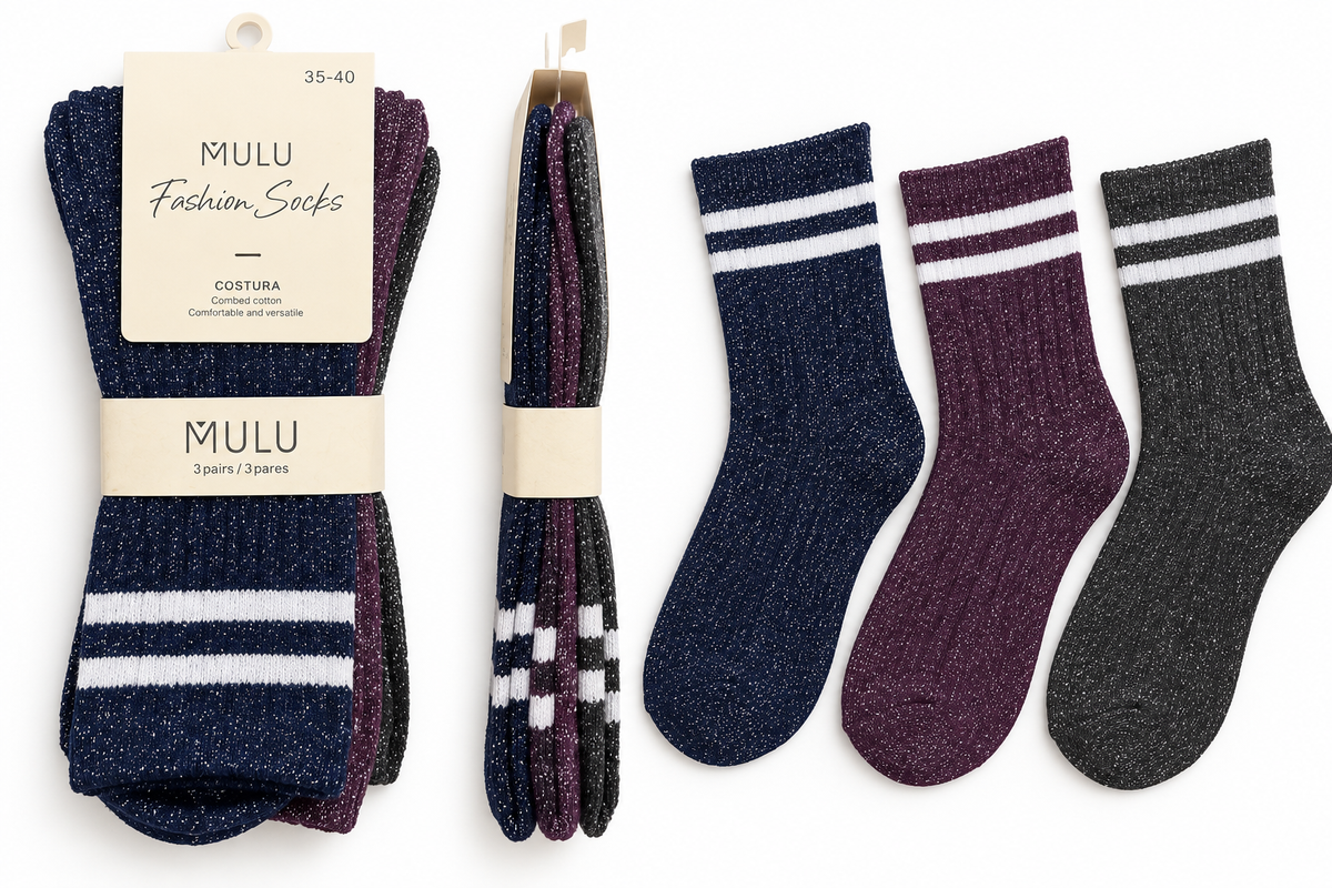 Calcetines brillo MULU pack de 3 talla 35-40 vista frontal fondo blanco