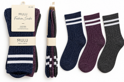 Calcetines brillo MULU pack de 3 talla 35-40 vista frontal fondo blanco