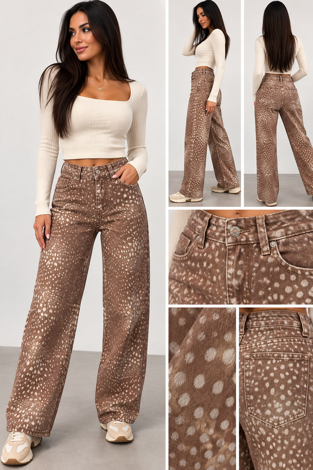 Pantalón estampado marrón Soluna con vistas y detalles