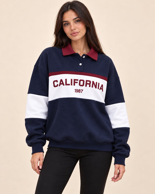 Sudadera California azul marino y blanco