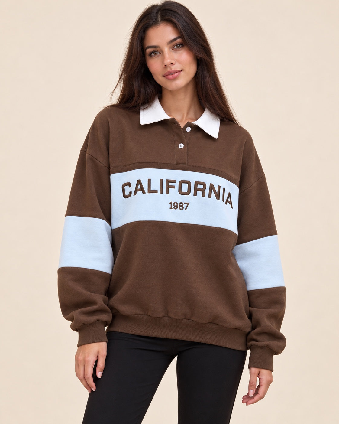 Sudadera California marrón y azul celeste