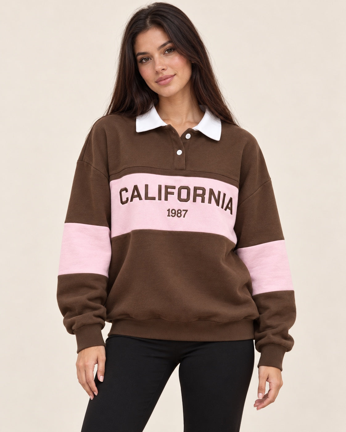 Sudadera California marrón y rosa